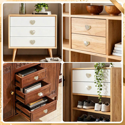Next Level Gold Heart Drawer Knobs With Matching Screws Premium Zinc Alloy Cabinet And Dresser Handles For Bedroom Decor on various furniture.