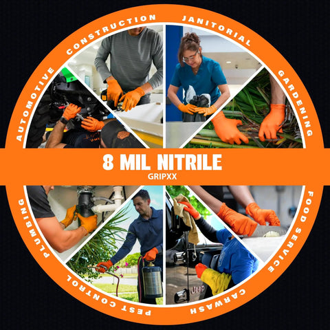 Ultra Thick 8 Mil Orange Nitrile Gloves With 3D Raised Diamond Texture Latex Free And Powder Free For Industrial And Mechanic Jobs