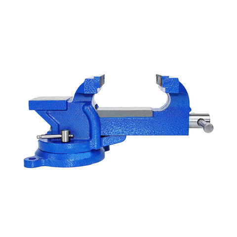 Heavy Duty 5 Inch Bench Vise With 360 Degree Swivel Locking Base Desktop Clamp, Replaceable Hardened Jaws, Cast Steel Frame in blue