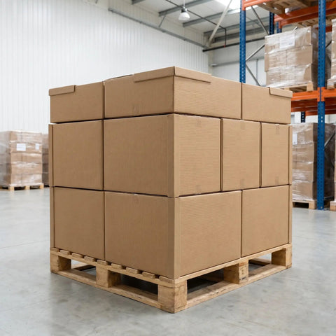 Stacked boxes stabilized with Heavy Duty Cardboard Wall Corner Protectors L Shaped Edge Guards For Shipping And Moving 20 Pack 0.15 Inch Thick
