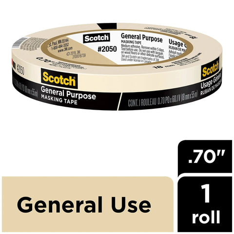 General Purpose Masking Tape Tan 0.70 Inch By 60 Yard Roll For Labeling Painting Bundling And Budget Friendly Everyday Use