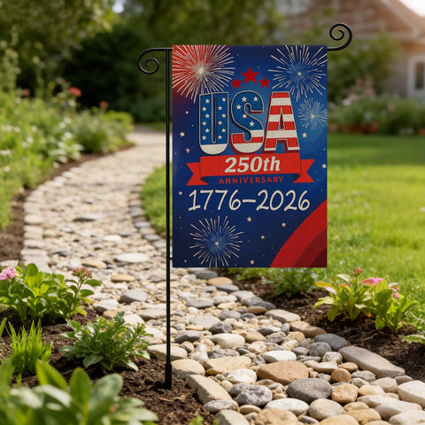250th Anniversary USA Garden Flag Outdoor Double Sided Fireworks Design 1776 2026 All American Patriotic Yard Decor