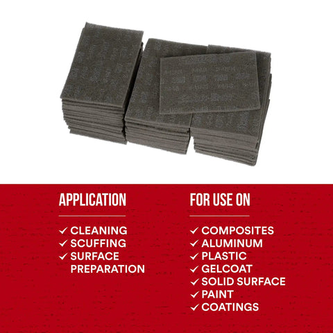 Ultra Fine Grade Hand Pad For Surface Prep And Finishing, Nonwoven Silicon Carbide Scrub Pad, 6 X 9 Inches, Gray, Case Of 60