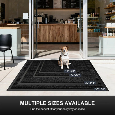 Non Slip Waterproof Floor Mat 35x24 Inches for High Traffic Front Door Entryway Indoors and Outdoors, shown in use