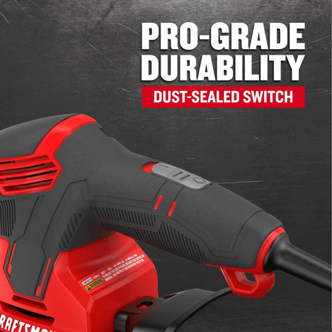 Corded Mouse Detail Sander For Woodworking With 14,000 OPM Includes Two Attachments Sandpaper Sheets And Dust Bag Ergonomic Rubber Grip Versatrack Compatible Pro Grade Finish Ready with dust-sealed switch