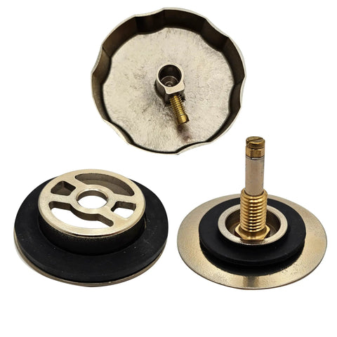 Top Shelf 35 Inch Cable Driven Bath Drain Trim Kit With Rotary Overflow Cover And Smooth Pop Up Stopper featuring metal components and rubber seals.