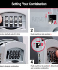 Four Pack Key Lock Box With Code For Realtors And Property Managers Outdoor Key Safe Keeps Five Keys Four Digit Combination Resettable setup steps