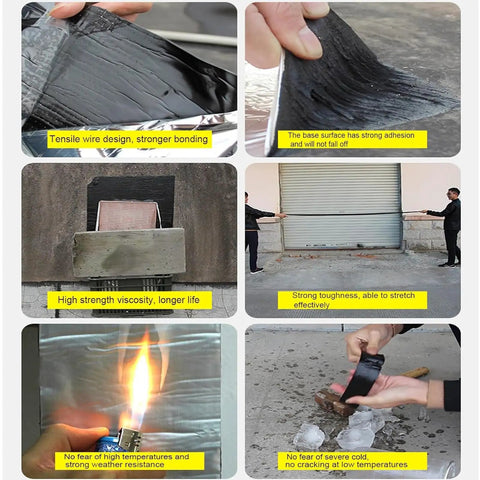 Image of Heavy Duty Roofing Flashing Tape With Self Adhesive Aluminum Foil showing strong adhesion, stretchability, and durability features.