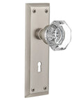 New York Plate With Keyhole And Waldorf Crystal Privacy Knob Set, Vintage Style Door Hardware For 1 3/8 To 1 3/4 In Doors