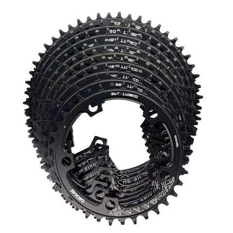 Round 110 BCD Chainring Narrow Wide 36T To 52T For 7 To 12 Speed Chains Aluminum 7075 Black With Beefy Retention Low Friction Quiet Ride