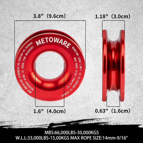 Snatch Block Ring Winch Pulley Kit red snatch ring side and front view for Off Road ATV UTV Truck