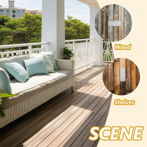 Five Pack Heavy Duty Stainless Steel Straight Brace Brackets For Wood Perfect Mending Plates shown on wooden surfaces