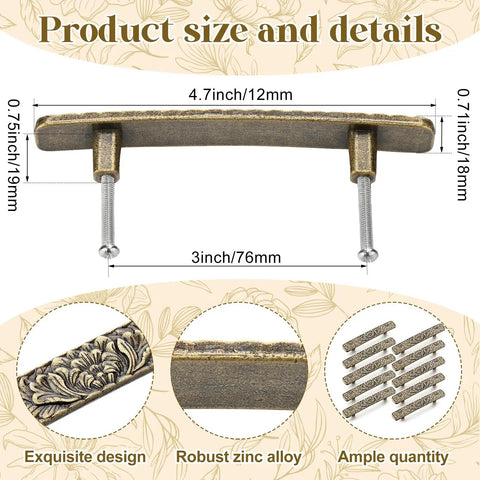 Detailed view of 10 Pack Vintage Bridge Cabinet Drawer Pulls 3 Inch Center Antique Bronze Peony Solid Cast Handles With 20 Screws