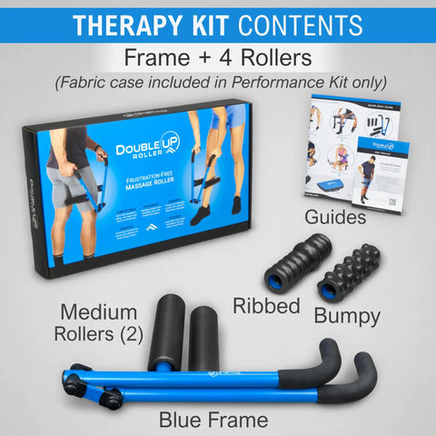 Roller Therapy Kit With Lever Action Pressure Control And Quick Change Rollers For Deep Muscle Relief, 4 Roller Massager Set displayed