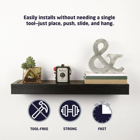 Modern 36 Inch Floating Wall Shelf Holds Up To 25 Lbs No Tools Required For Easy Drywall Installation Flat Black Finish with decor