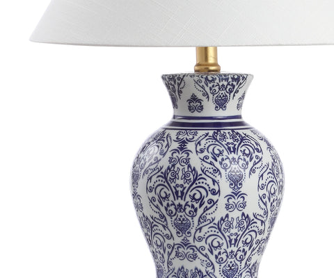 Blue And White Chinoiserie Ceramic Floral Table Lamp Set Of 2 With Linen Shade, 21 Inch Tall Vase Style Lamps For Living Room Or Bedroom Vibes
