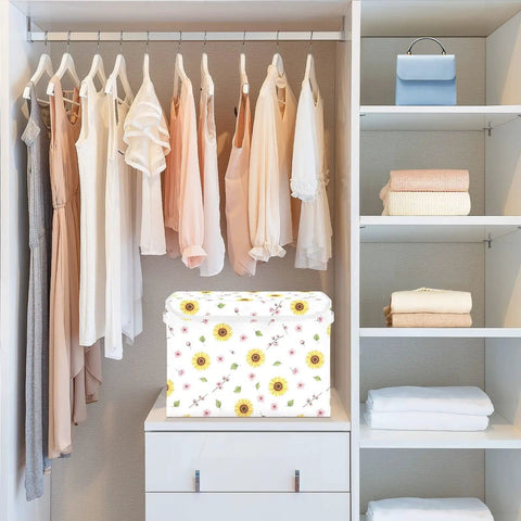 Rock Solid Foldable Storage Bin with Lid and Carrying Handles Collapsible Fabric Organizer Super Sturdy Closet Box Dust Proof Cube for Bedroom and Home Office Space Saver on shelf.