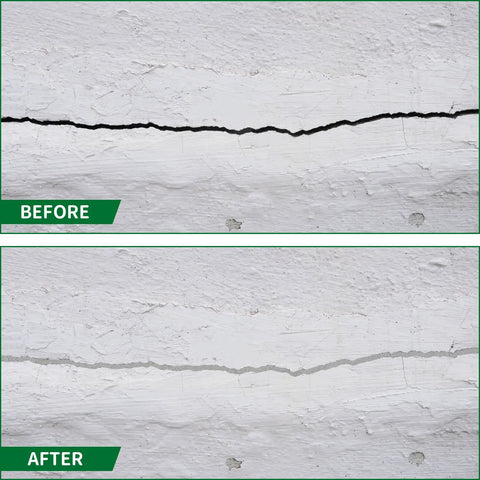 Before and after image showing concrete crack repair with Market Grade Foam Backer Rod For Reliable Gap Sealing And Concrete Crack Filling, Heavy Duty Caulk Saver Joint Rope 1 Inch By 10 Feet, Squishes Down Easy For Crisp Paint Ready Edges.