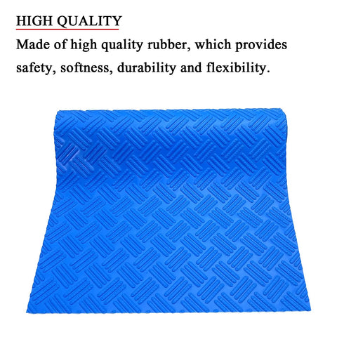 Blue 36 Inch By 9 Inch Non Slip Pool Ladder Pad Mat With Protective Cushion Between Ladder Base And Pool Liner, Anti Slip Texture Keeps Liner Safe, Prevents Scratches, Easy Install, Durable Pool Step Mat showing high-quality rubber and non-slip texture.