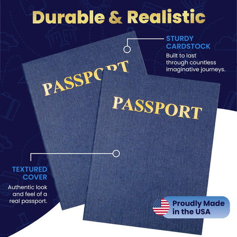 Kid Friendly Fake Passport Book Set With Stickers 10 Pack Blue Realistic Blank Passports For Kids Classroom Travel Decor