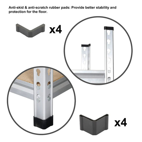 Anti-skid & anti-scratch rubber pads for Rock Solid Five Tier Aluminum Storage Shelving Rack With Adjustable Heavy Duty Platforms