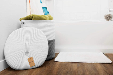 Large Laundry Basket With Lid Tall Woven Cotton Hamper For Blankets Clothes Toys Pillows Towels And Baby Nursery Essentials