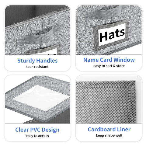 Stackable Hat Storage For Baseball Caps With Clear Window Display features sturdy handles and name card window for organization.