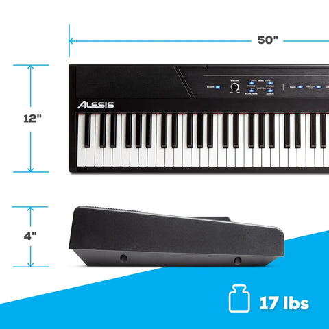Beast 88 Key Semi Weighted Digital Piano Keyboard With Built In Forty Watt Stereo Speakers dimensions and side view