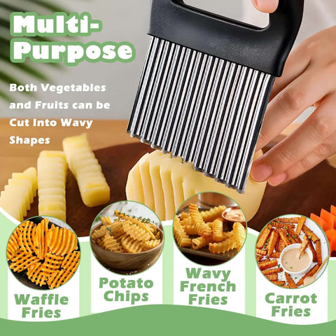 Suuker large crinkle cutter with black handle and stainless steel blades for cutting vegetables into wavy fries.