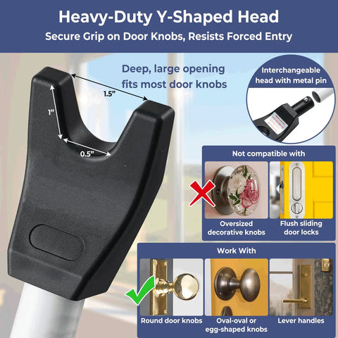 Heavy Duty Adjustable Sliding Door Security Bar With Swappable End Caps Locks Windows And Patio Doors Tight From Inside, Y-shaped head design.