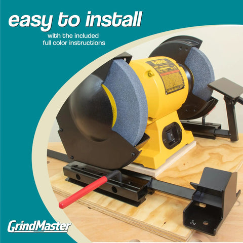 Lathe Tool Sharpening Jig With Quad Setup And Multi Grind System For 6 Inch Grinders, Includes Two Setup Blocks, shown with grinder.