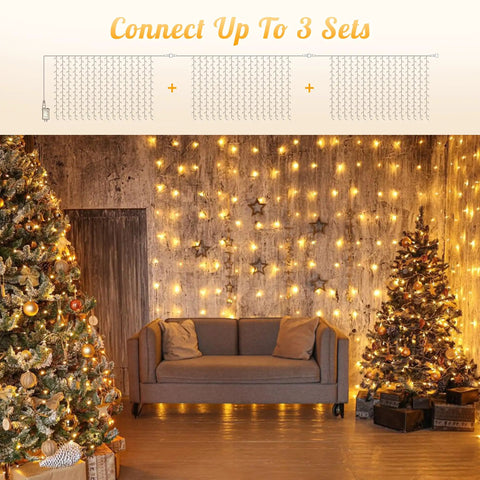 304 LED Curtain Lights Outdoor 9.8Ft By 9.8Ft With 8 Modes Plug In Connectable Fairy String Lights for backdrop wall decor