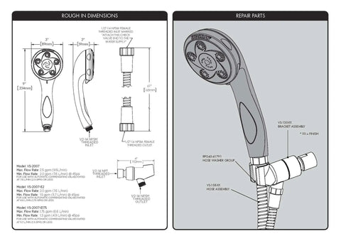 Diagram of Napa Removable Hand Shower Head And Hose In Polished Brass 2.5 GPM With Anystream 360 Rotation 5 Adjustable Jets