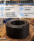 Prime Grade Epdm Heater Hose For Radiator Cooling Systems, 3/8 Inch Inner Diameter, 50 Feet flexible black tubing on a workbench.