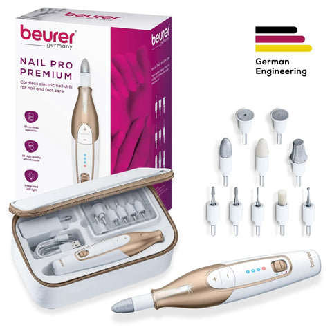 Nail Tech Approved Cordless Electric Drill With Adjustable Speed And Built In Led Lamp, Electric File Kit Offering Ten Swappable Bits For Flawless At Home Manicures, Compact Case Makes Your Routine A Total Game Changer in portable case with attachments.