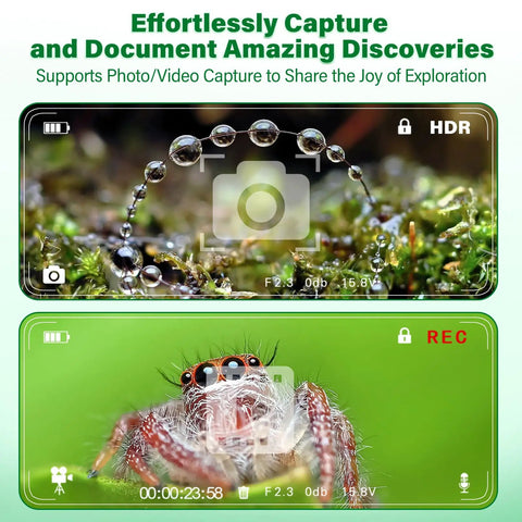 2 In 1 Digital Microscope Kit With Bug Catcher For Kids Portable Handheld 1080P HD Microscope, photo and video capture screen