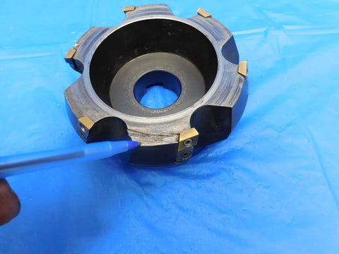 5 Inch OD Face Mill With 1 1/2 Inch Pilot No Labeling On This Face Mill For CNC Milling And Metalworking Precision Tool Ideal For Industrial Machining Projects And Shop Use Durable Construction And Versatile Milling Applications, top view