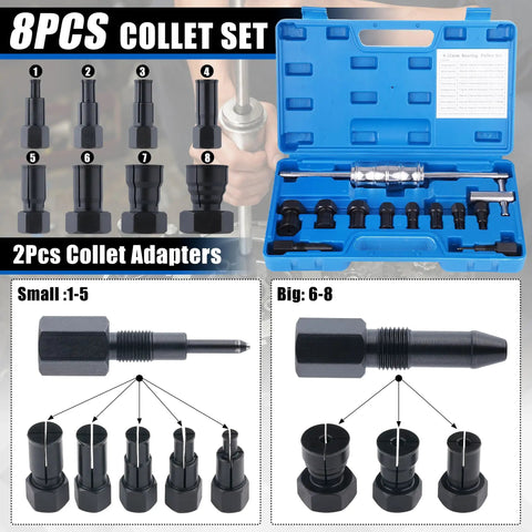 Beefy Blind Hole Bearing Puller Set with Slide Hammer, 8pcs collets 8-32mm, adapters, case, internal bearing extractor kit.