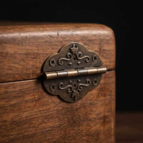 Antique metal hinge on wooden box, part of Durable Jewelry Box Hinges And Latches Kit For DIY Restoration Of Wooden Keepsake Boxes