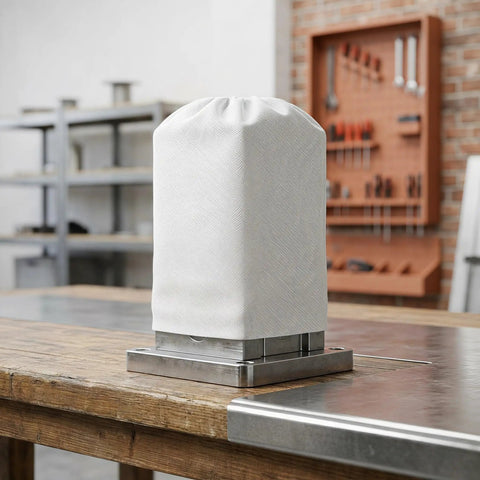 Heavy Duty Canvas Sandblast Sleeves For Sandblasting Cabinets Abrasion Resistant Arm Guard Workwear Built Like A Tank For Mechanics Riding The Daily Grind With Knuckle Armor on a worktable