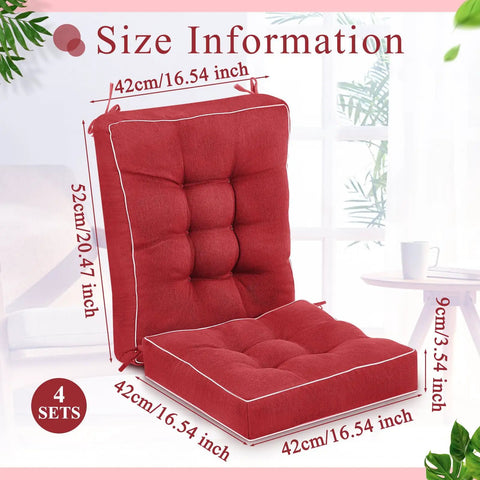 4 Pack Outdoor Patio Chair Cushions High Back Waterproof Weatherproof With Ties For Rocking Chairs And Indoor Use Red Set