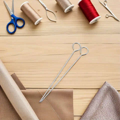 Dope Pro Grade Wick Centering Tool Kit With Easy Threading 20 Pack Stainless Steel 6 Inch Candle Needles For Home DIY Candlemaking Studio Quality Wick Dippers And Centering Aid For Fast Clean Consistent Wicks, shown with thread and scissors