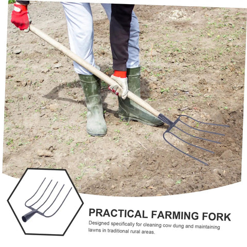 Person using Handheld Manure Fork For Farming And Outdoor Work Durable Iron Pitch Fork For Grass Maintenance And Manure Handling