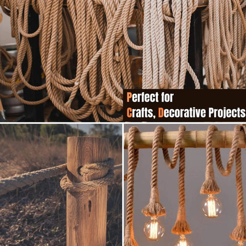 Beefy 1 Inch Natural Fiber Rope Twisted 4 Strand Heavy Duty Manila Style Jute Hemp for Garden Landscaping and Outdoor Decor