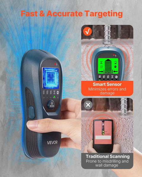 Rock Solid Stud Finder Wall Scanner With Smart Sensor And Hd Lcd Display Dead Accurate Locator in use, detecting wall obstacles.
