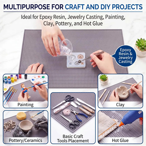Hands using Heavy Duty Silicone Craft Mat And Resin Collector Pad With Legit Extra Large Workspace For Epoxy Pouring Jewelry Making Electronics Repair Plus Solid Project Organizing for resin casting and painting.