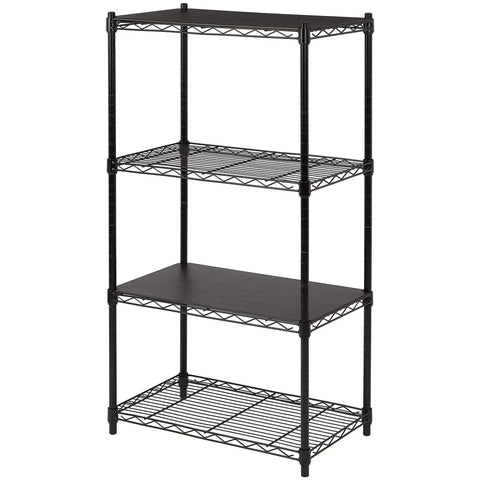 Rock Solid Heavy Duty 2 Shelf Stackable Steel Wire Rack With Tough Black Finish showcasing two tiers with solid and wire shelves.