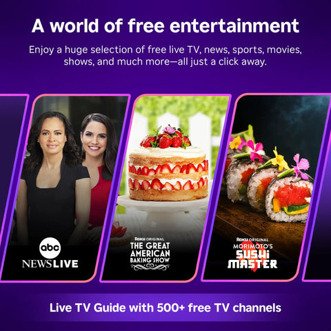 Image showcasing a variety of free entertainment options on a smart TV including baking and cooking shows.