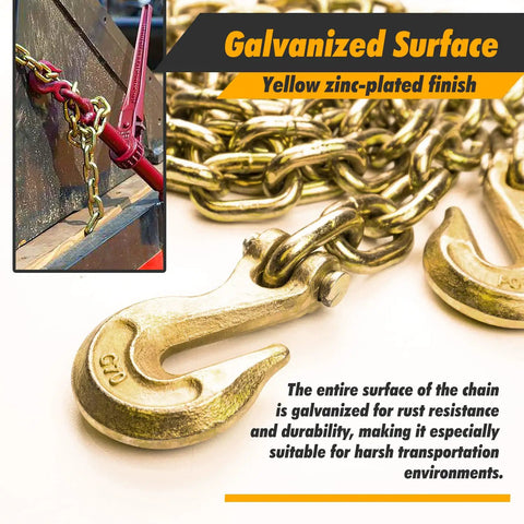 Badass Two Pack Ratchet Load Binder With Grade 70 Hook To Hook Five Sixteen Inch By Ten Foot Chains showing galvanized hooks and chains.