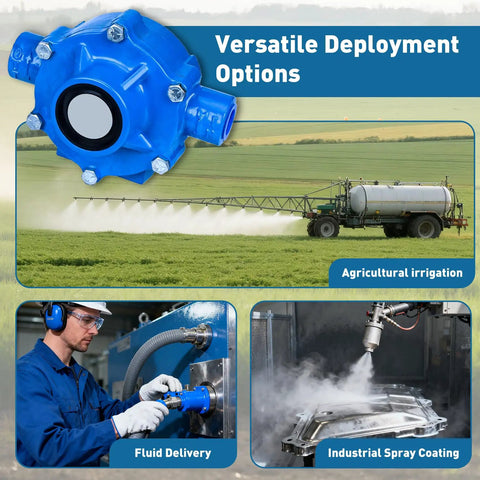 Versatile deployment of 7560C Cast Iron Eight Roller Pump in agriculture, fluid delivery, and industrial spray coating